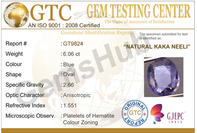 Natural Kaka Neeli Stone 6.06 ct